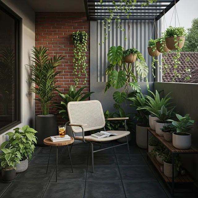 Ide Teras Rumah Kecil dengan Kursi Santai & Tanaman Hias