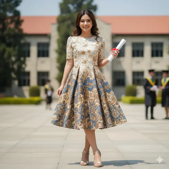Model Dress Batik Brokat Pendek untuk Wisuda
