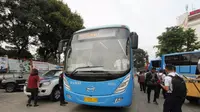 Bus Transjabodetabek rute Bogor-Senayan yang mulai diuji coba. (Liputan6.com/Achmad Sudarno)