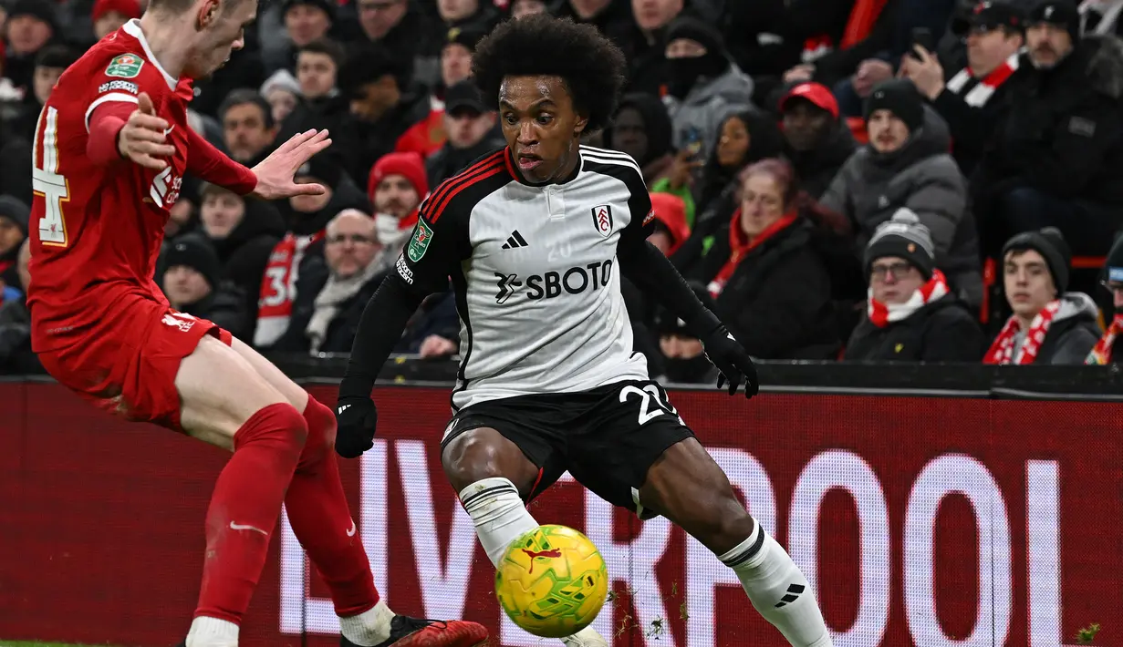 <p>Fulham mampu unggul lebih dulu berkat gol yang dijaringkan William (19') di babak pertama. gol dari Curtis Jones (68') dan Cody Gakpo (71'). (Paul ELLIS / AFP)</p>