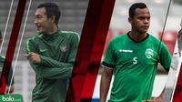 Duel kapten Timnas Indonesia dan Timor Leste, Hansamu Yama dan Jorge. (Bola.com/Dody Iryawan)