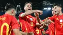 Laga babak pertama ditutup dengan hasil imbang 1-1. Di menit ke-51, Fabian Ruiz mencetak gol kemenangan untuk Spanyol. (Alberto PIZZOLI/AFP)
