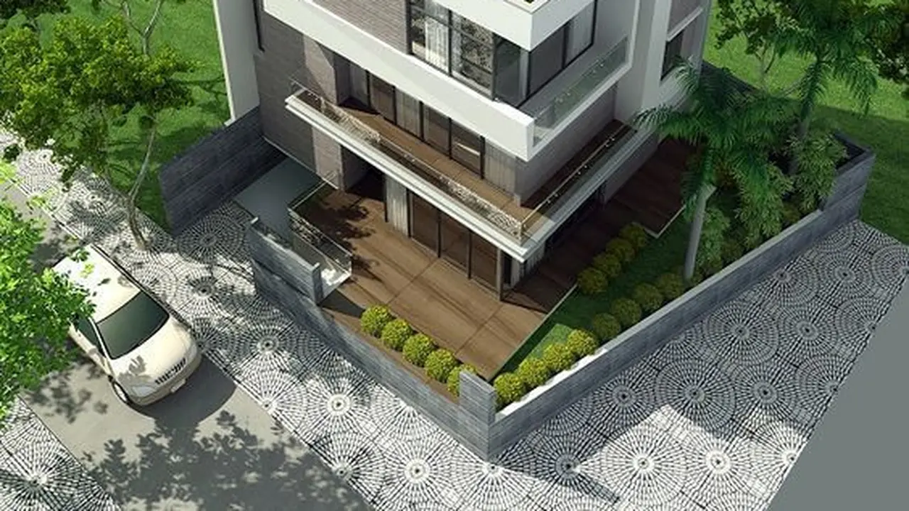Desain Rumah 2 Lantai dengan Rooftop dan Taman Tropis