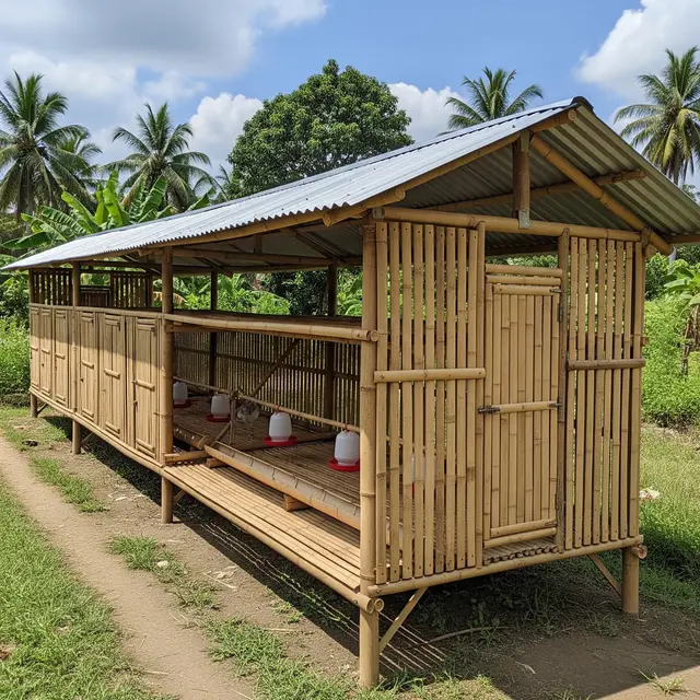 Kandang Broiler Sederhana dari Bambu (AI Generated)