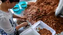 Seorang staf memilah irisan-irisan ginseng di sebuah ruang produksi di Wanliang, Wilayah Fusong, Provinsi Jilin, China timur laut, pada 28 Agustus 2020. Wanliang terkenal dengan industri ginsengnya. (Xinhua/Xu Chang)