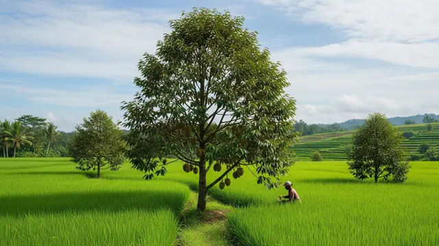 Pohon Durian Sebagai Tanaman Tumpang Sari di Sawah