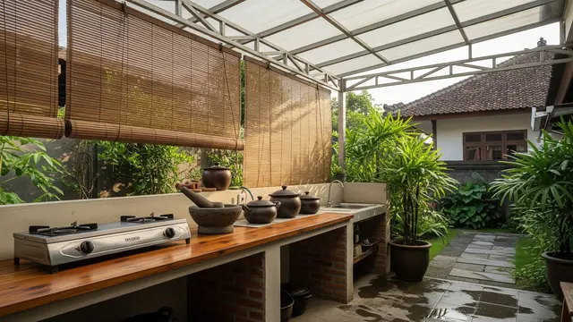 Desain Dapur Belakang Rumah yang Teduh dengan Rangka Baja Ringan/Gemini AI