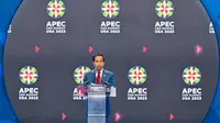 Presiden Jokowi di hadapan para pebisnis dalam APEC CEO Summit yang digelar di Main Ballroom, Moscone West, San Francisco, Amerika Serikat, Kamis 16 November 2023. (Foto: Laily Rachev - Biro Pers Sekretariat Presiden)