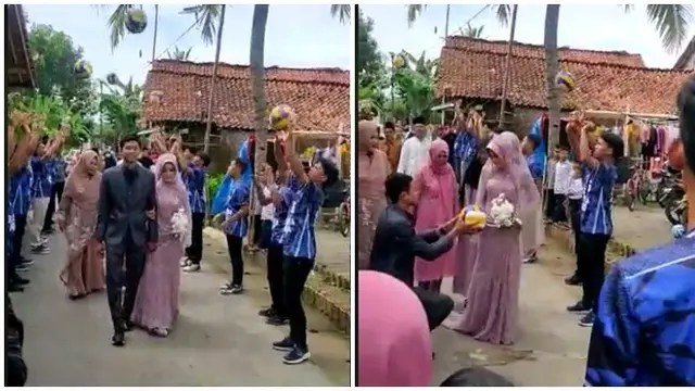 Video Momen Pernikahan Atlet Voli Ini Bikin Deg-degan, Tiru Tradisi Pedang Pora