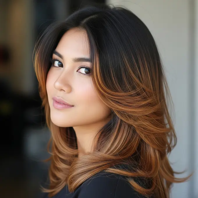 Model Rambut Panjang Peek-a-Boo Layer