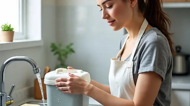 Ilustrasi Mencuci Kotak Makan Plastik (Sumber Gambar: Meta AI)