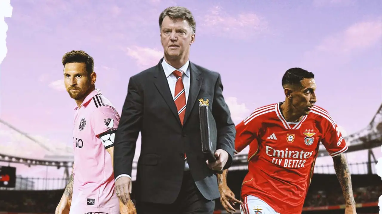 Ilustrasi - Lionel Messi, Louis van Gaal, Angel Di Maria