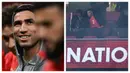 Pemain Real Madrid, Kylian Mbappe kedapatan menonton langsung laga Grup A Piala Afrika 2025 antara Maroko melawan Mali di Prince Moulay Abdellah Stadium, Rabat, Maroko, Jumat (26/12/2025) malam waktu setempat. (Foto Kolase: AFP/Gabriel Bouys)