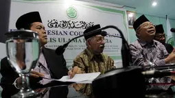 Dalam jumpa pers tersebut, MUI menolak rencana penghilangan kolom agama di Kartu Tanda Penduduk (KTP), Jakarta, Kamis (13/11/2014).  (Liputan6.com/Johan Tallo)