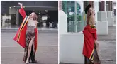 Kenakan kebaya model backless dan dengan belahan di bagian pahanya, penampilan Gabriella Ekaputri dikomentari netizen. Gaby kenakan kebaya warna cokelat yang memadukan brokat untuk atasannya dan batik untuk roknya. Meski banyak yang mengomentari kebayanya, namun tak sedikit netizen yang justru fokus pada pencapaian bintang web series Antare ini. (Liputan6.com/IG/@gabriellaekaputri)