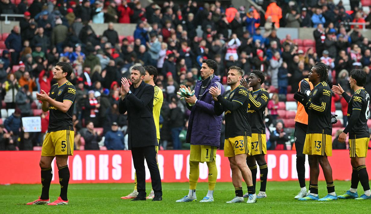 Hasil imbang 0-0 membuat Manchester United kukuh di peringkat ketiga dengan raihan 65 poin. (AFP/Andy Buchanan)