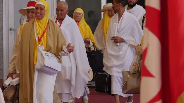 Jemaah haji dari Negara Tunisia di Bandara King Abdul Aziz, Jeddah. Darmawan/MCH