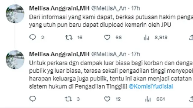 Kuasa hukum David Ozora, Mellisa Anggraini (Foto: Twitter/@MellisA_An)