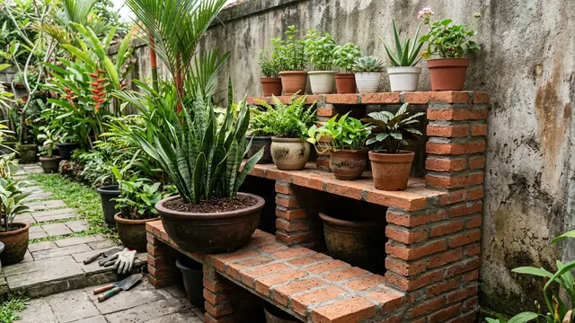 Cara Membuat Rak Tanaman dari Susunan Batu Bata agar Tidak Mudah Roboh (AI Generated)