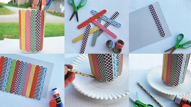 tempat pensil dari stik es krim bermotif