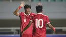 <p>Selebrasi pemain Timnas Indonesia U-17,&nbsp;Arkhan Kaka Putra (kiri)&nbsp;usai menjebol gawang Timnas Guam U-17 dalam pertandingan Grup B Kualifikasi Piala Asia U-17 2023 yang berlangsung di Stadion Pakansari, Bogor, Senin (3/10/2022). (Bola.com/Bagaskara Lazuardi)</p>