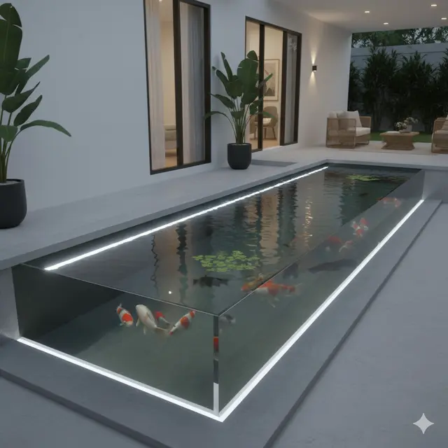 7 Desain Kolam Ikan Minimalis dengan Tanaman Air dan Pencahayaan LED, Bikin Taman Rumah Makin Hidup