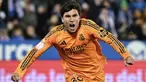 Pemain Real Madrid, Gonzalo Gracia melakukan selebrasi setelah mencetak gol kemenangan timnya atas Leganes dalam laga perempat final Copa del Rey di Butarque Municipal Stadium, Leganes, Spanyol, Kamis (06/02/2025) WIB. (AFP/Javier Soriano)