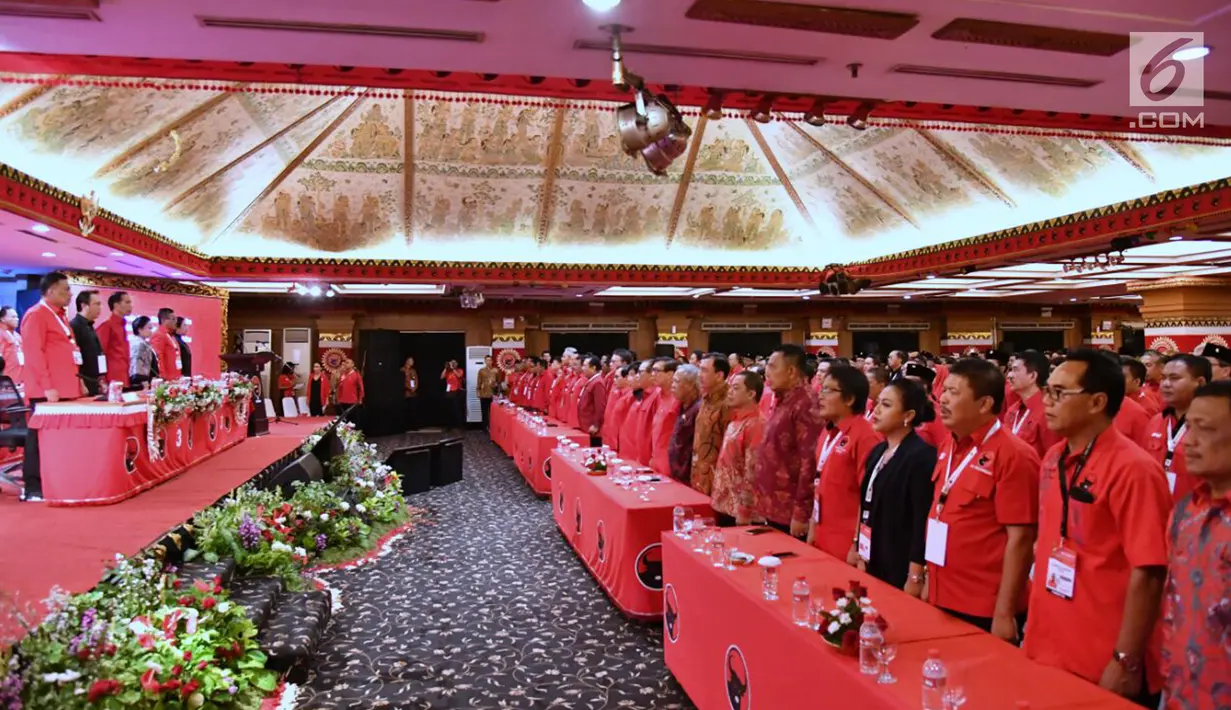 Suasana Rakernas PDIP III Tahun 2018 di Badung, Bali, Jumat (23/2). PDIP resmi mengusung Jokowi sebagai capres 2019-2024. (Liputan6.com/Pool/Biro Pers Setpress)