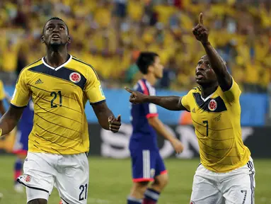Timnas Kolombia kokoh di puncak klasemen grup C Piala Dunia 2014 usai menumbangkan Jepang 4-1 di Stadion Pantanal, Cuiaba, Brasil, (25/6/2014). (REUTERS/Eric Gaillard)