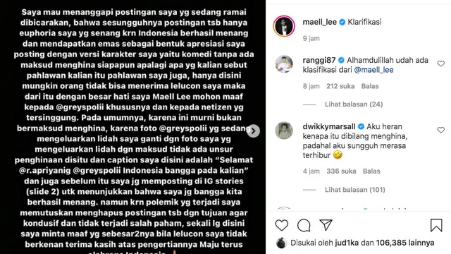 Maell Lee Minta Maaf Usai Mengganti Potret Wajah Greysia Polii dengan Wajahnya