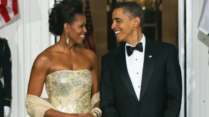 Michelle Obama dan Barack Obama dalam acara makan malam kenegaraan pada 2009 (AFP)