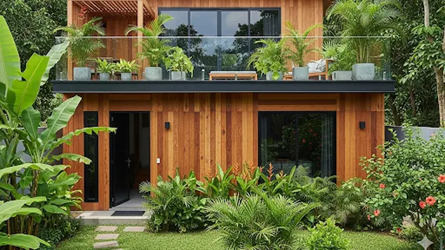 Rumah Kayu Kontemporer dengan Rooftop