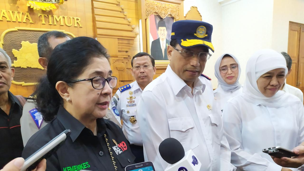 Kementerian Perhubungan, Kementerian Sosial, Polri, dan Pemerintah Provinsi Jawa Timur menggelar Rakor Angkutan Lebarandi Gedung Negara Grahadi, Surabaya, Minggu (12/5/2019).