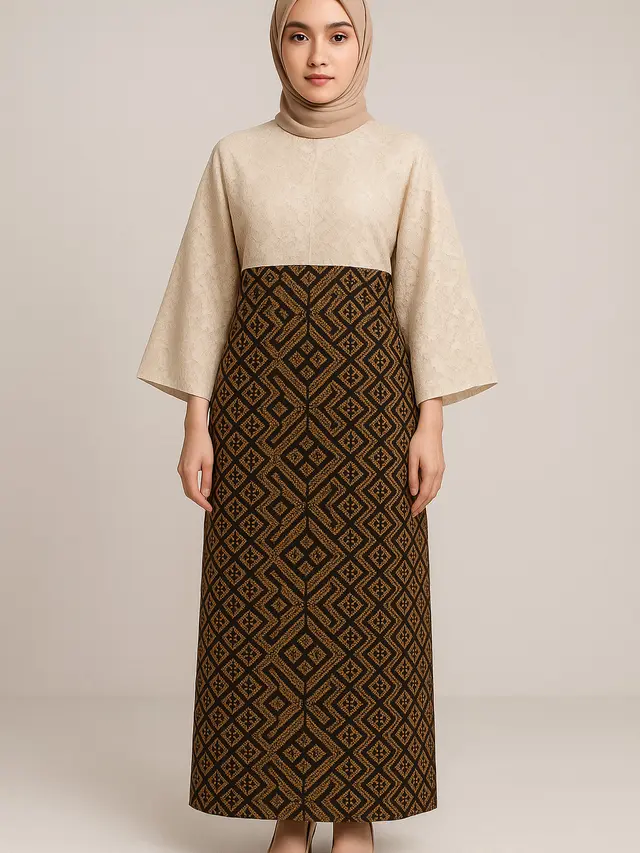 Model Batik Brokat Kombinasi Lengan Kimono Panjang