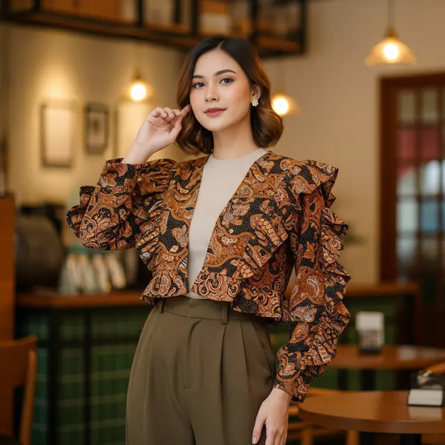 Model Outer Crop Top Batik Lengan Panjang untuk Anak Muda 20-an