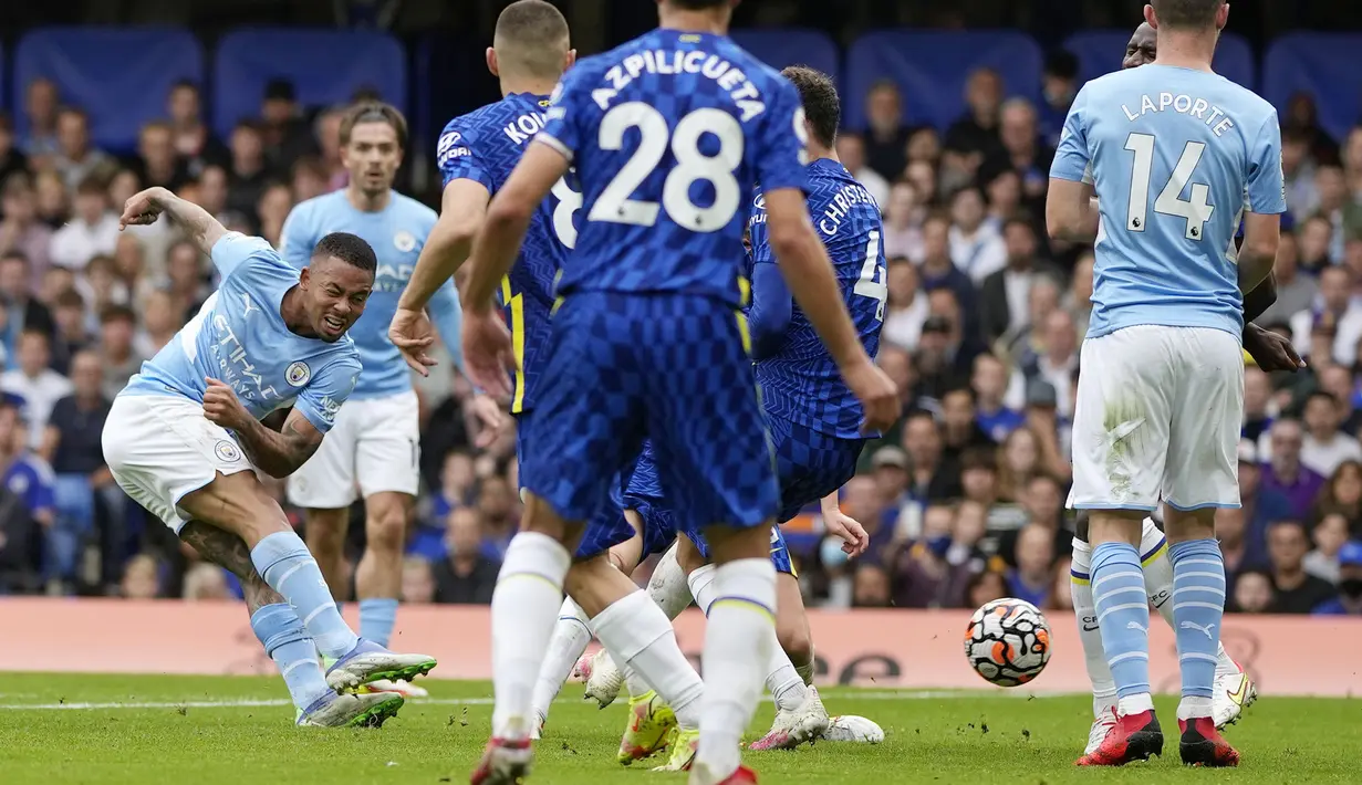 Gol semata wayang pada laga tersebut dicetak oleh Gabriel Jesus pada menit ke-53. (AP/Alastair Grant)