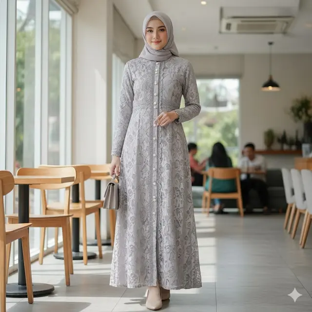 Gamis Brokat Kancing Depan