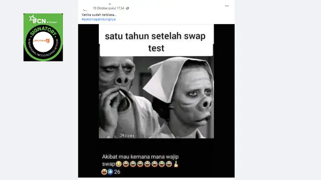 Cek Fakta Liputan6.com menelusuri klaim foto wajah setelah rutin swab test