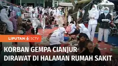 Banyaknya korban luka, membuat ratusan korban gempa cianjur terpaksa mendapat perawatan darurat di halaman rumah sakit. Umumnya, korban mengalami patah kaki dan cedera di bagian kepala.