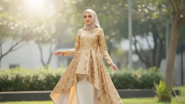 Model Gamis Satin Layer Brokat untuk Lebaran 2026