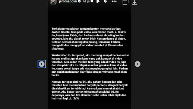 Jerome Polin Minta Maaf Usai Panen Hujatan Gara-Gara Konten Joget dengan Pakaian Dokter. (instagram.com/jeromepolin)