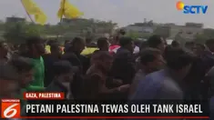 Ratusan pengantar jenazah memenuhi jalan Khan Younis untuk mengantar pemakaman jenazah petani Palestina yang tewas oleh tank Israel.