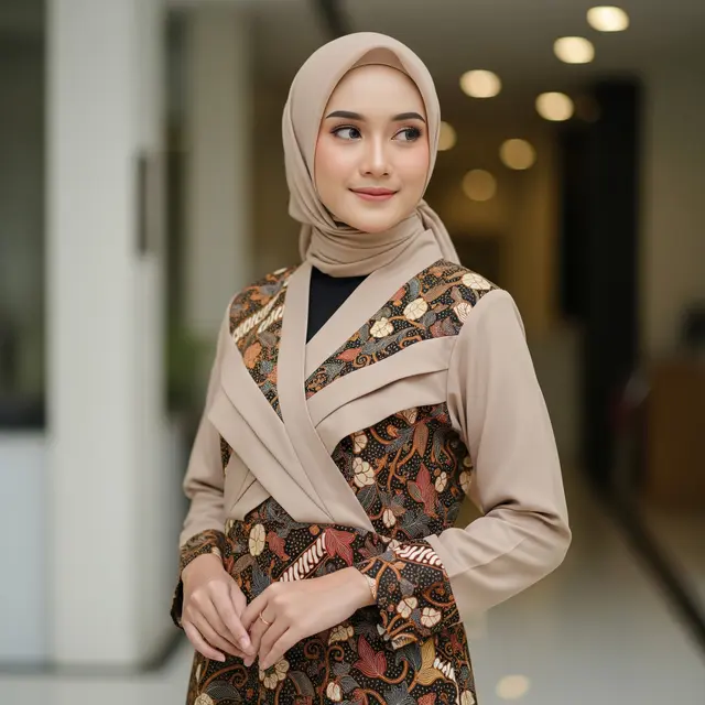 Batik Gamis Kombinasi Polos Model Kimono