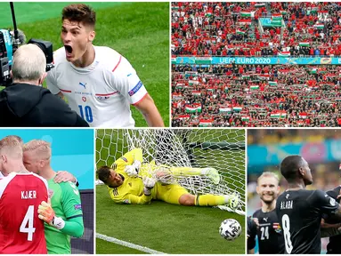 Berikut parade foto terbaik pilihan Bola.com pada putaran pertama Piala Eropa 2020. Mulai dari insiden Kolapsnya Christian Eriksen hingga momen Alaba remas mulut Marko Arnautovic.