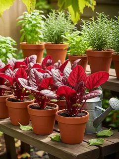 Ilustrasi Bayam Merah di Pot. (Foto: AI)