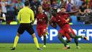 Pada final Euro 2016 di Stade de France, Paris, Timnas Portugal tampil sebagai juara setelah mengalahkan tuan rumah Prancis dengan skor 1-0 lewat babak perpanjangan waktu. Gol tunggal Portugal dicetak oleh Eder pada menit ke-109. Eder sendiri baru dimasukkan pada menit ke-79 setelah menggantikan Renato Sanches. (AFP/Patrik Stollarz))