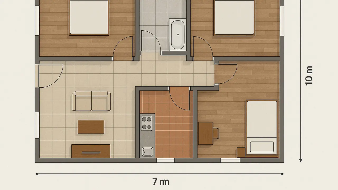 Desain Rumah Ukuran 7x10 Sederhana 3 Kamar Tidur