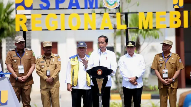 Presiden Jokowi meresmikan Sistem Penyediaan Air Minum (SPAM) Regional Mebidang yang berada di Kota Binjai, Sumatera Utara, Jumat (25/08/2023).