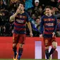 Trio penyerang Barcelona, Luis Suarez, Lionel Messi, dan Neymar. (AFP/Josep Lago)