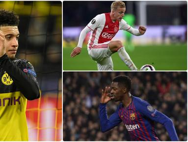 Manchester United dipastikan akan sibuk mencari pemain pada bursa transfer di musim panas 2020 jika berhasil lolos ke Liga Champions musim depan. Berikut Jadon Sancho dan pemain incaran Manchester United pada bursa transfer musim panas 2020. (kolase foto AFP)